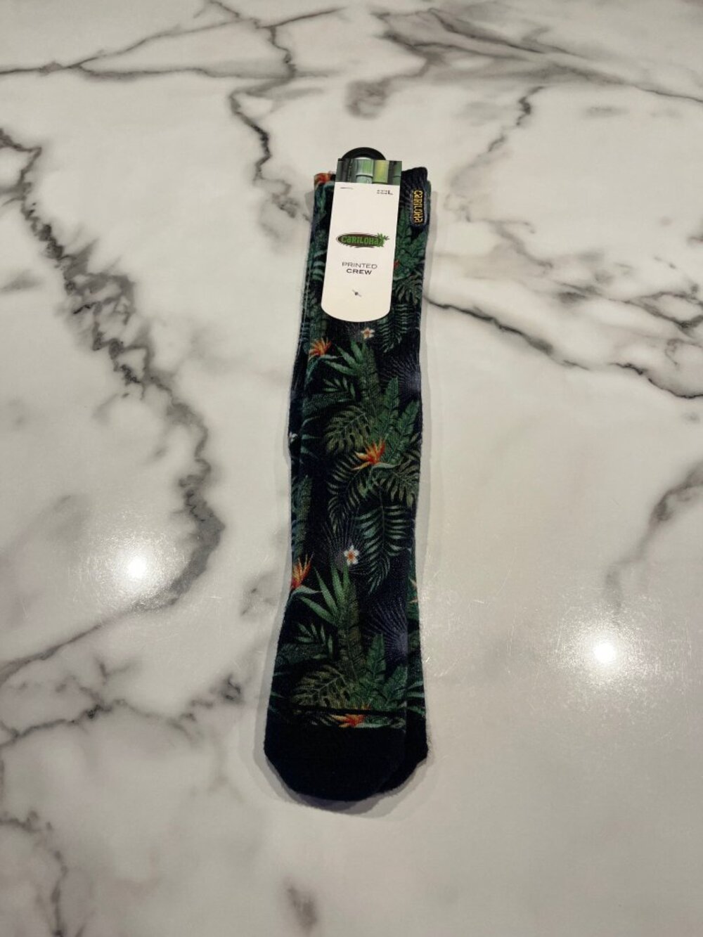 NWT Cariloha Bamboo Printed Crew Socks Tropical Foliage - Size L